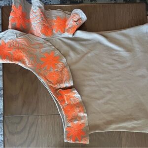 Anthropologie Dolan Tan Top with Orange Floral Accents